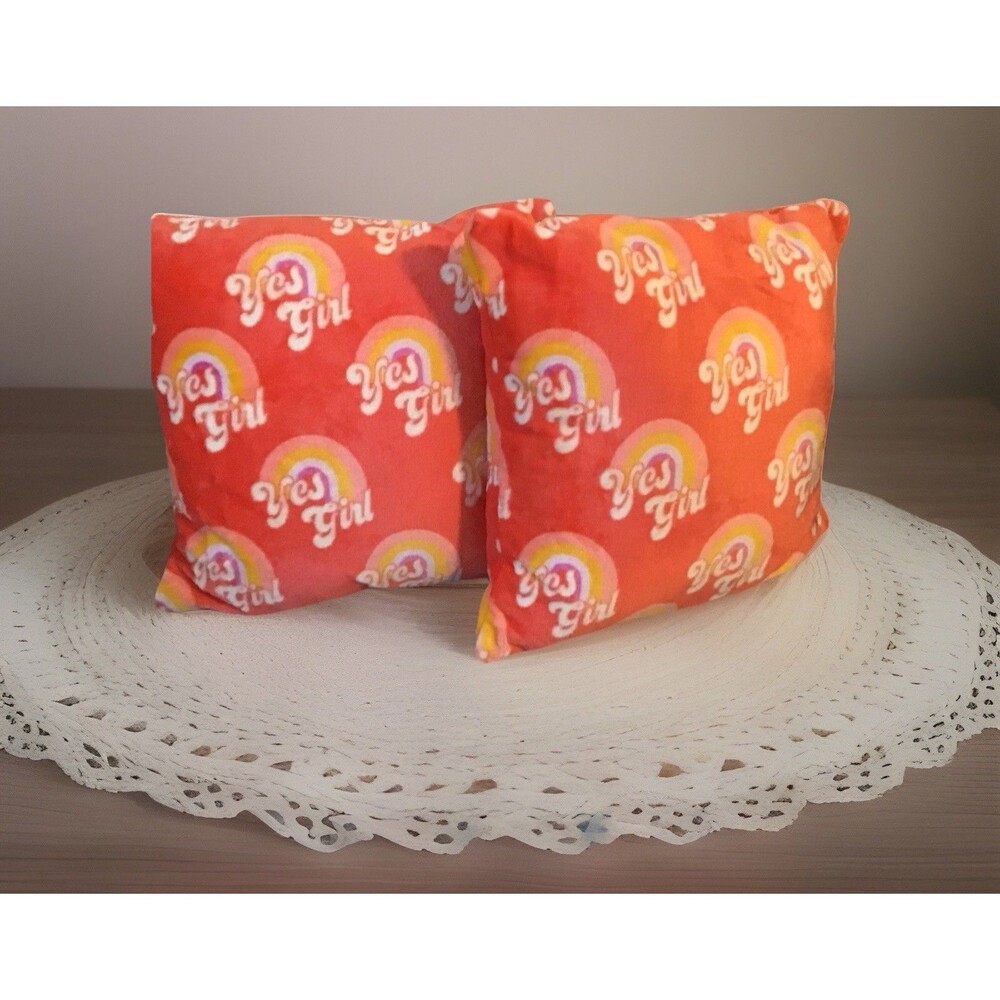 Set of 2 “Yes, Girl” Decorative Throw Pillows Orange, Rainbows 16" The Big One